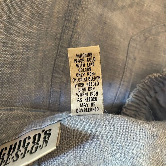 Chicos Design Womens Blue Linen Loose Fit Casual Pants with Elastic Waist Size 3 - Picture 5 of 5